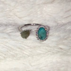 Tai Adjustable Ring Labradorite and Blue Opal